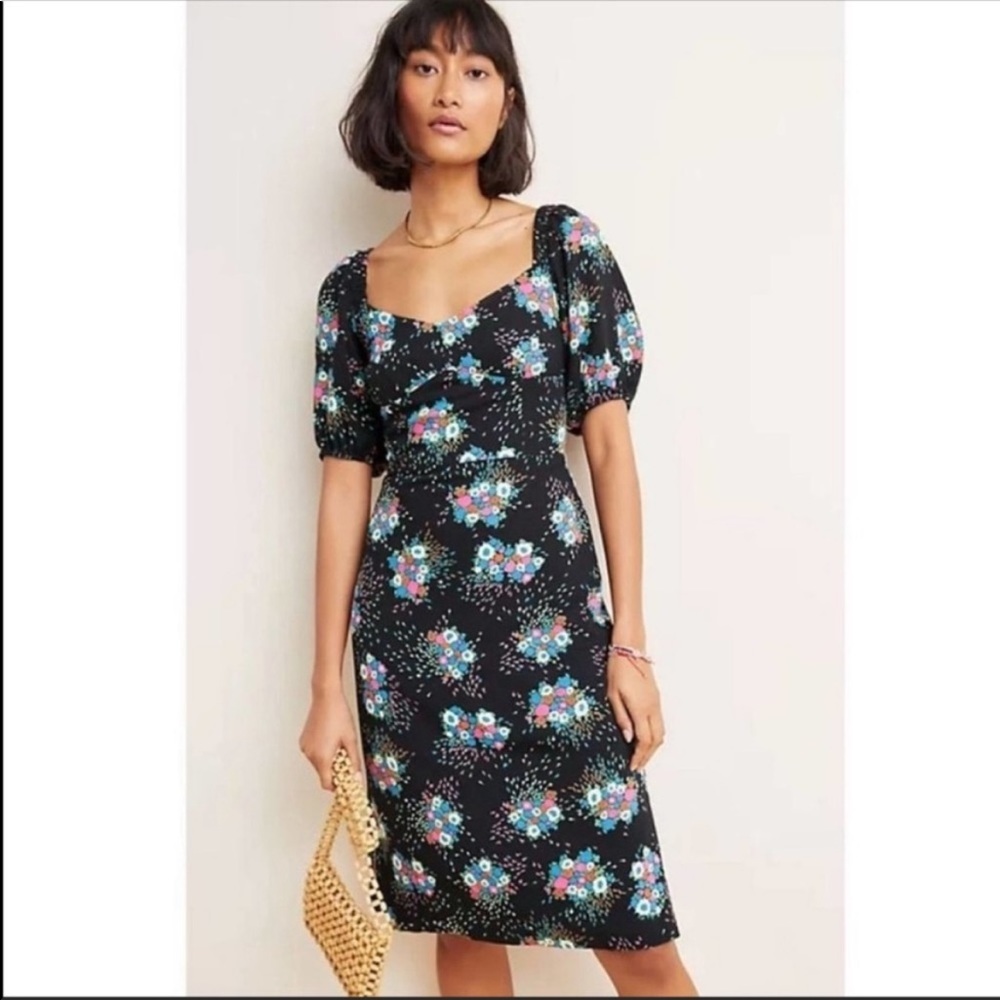 NEW Anthropologie Scarletta Sweetheart Puff Sleeve Floral Midi Dress
